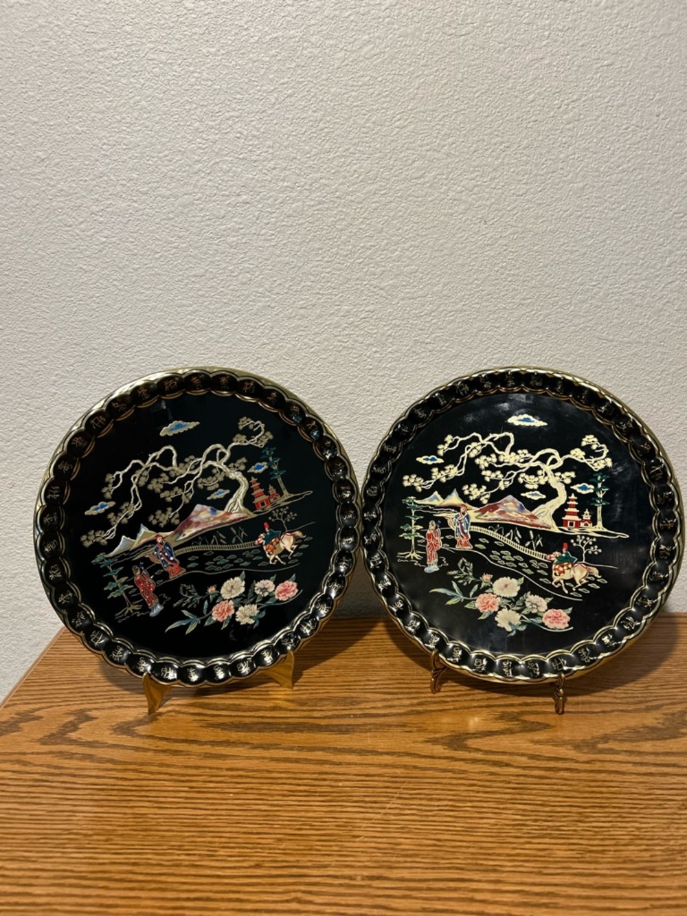 Black Hand-Painted Metal Cathay Cocktail Trays